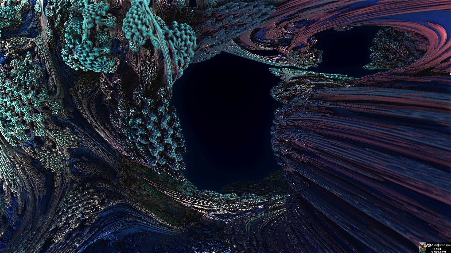 Still image from the JCMDI video Blue Coral on YouTube, rendered with Mandelbulb 3D